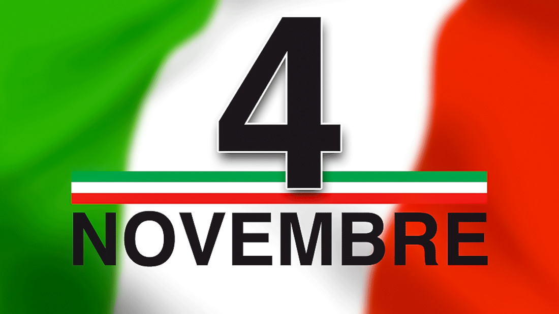 scritta 4 novembre su bandiera tricolore d'Italia